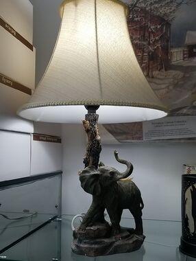 Elephant Base Table Lamp with Cream Shade